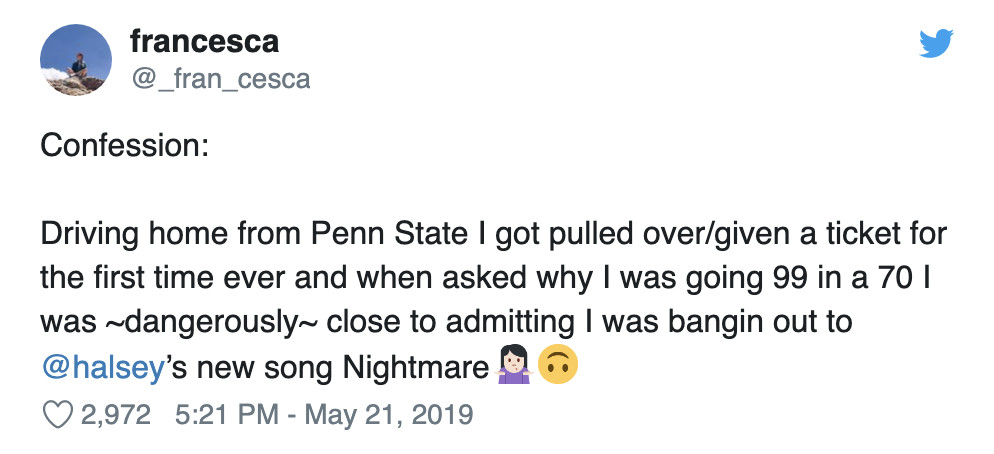 halsey-fan-speeding-ticket